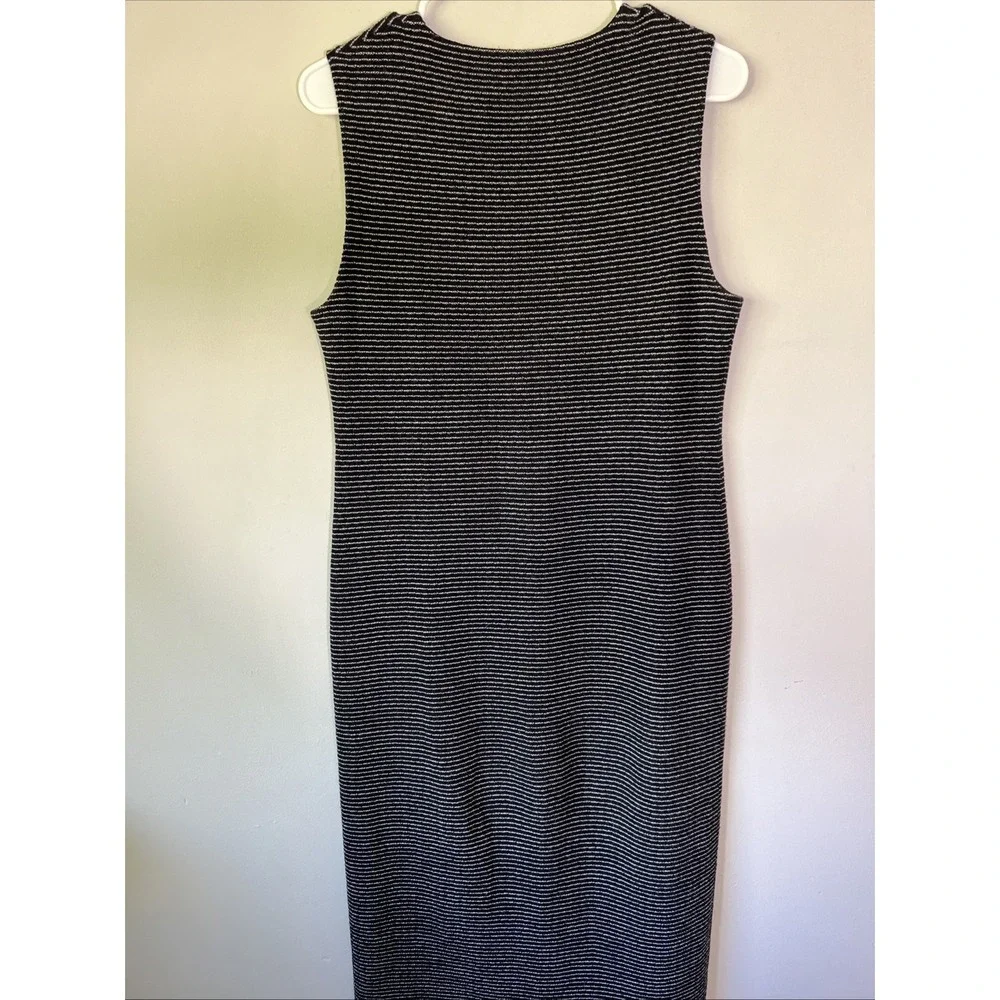 Theory Koldeen O Noble Wool Midi Dress Striped Size L Blue Black Luxury Career
